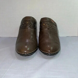 Euro Soft by Sofft Carris Brown Leather Mule Clogs Heels Slip On